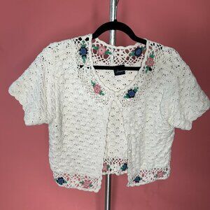 Vintage 90s LizSport Crocheted  Floral Cardigan